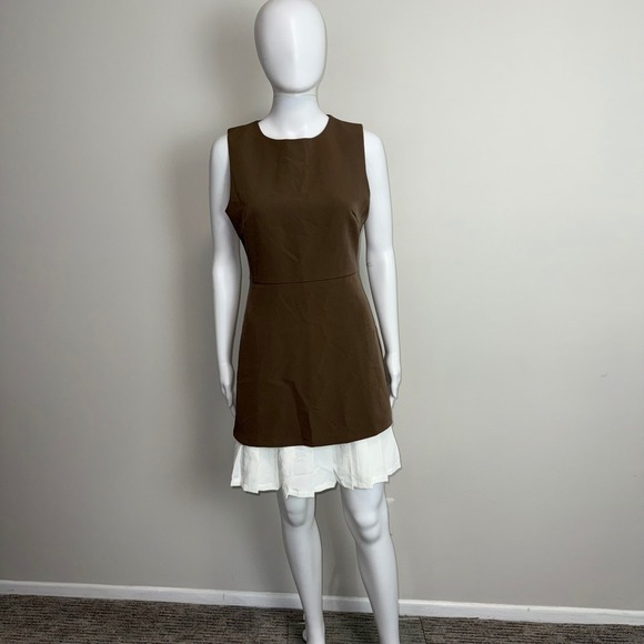 Commense Sleeveless Mini Dress Light Brown Fit Flare Pleated‎ Skirt Party S - Picture 3 of 11